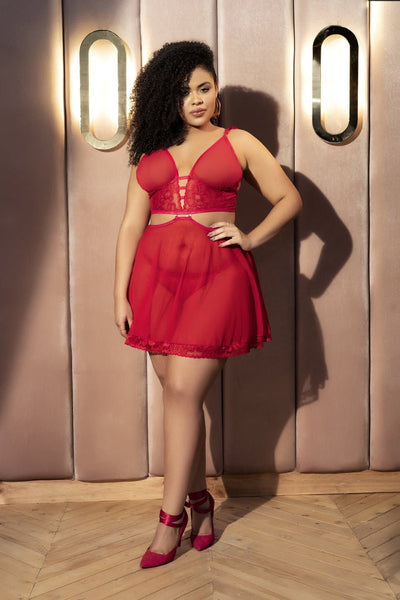 Mapale 7386X Plus Size Two In One Babydoll Lingerie Set - SomethingTrendy.com