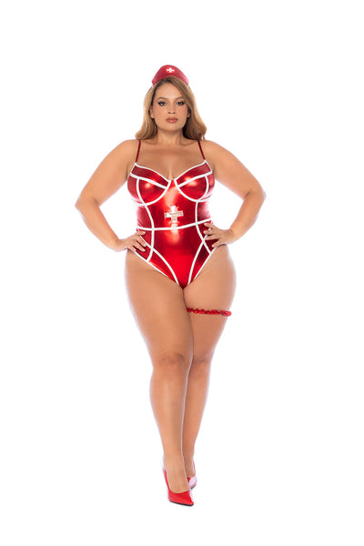 Mapale Metallic Red Nurse Costume Plus Size 3 Piece | Roleplay Costume