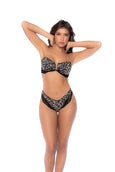 Bandeau two-piece in a fierce leopard print, complemented with lace trim details.