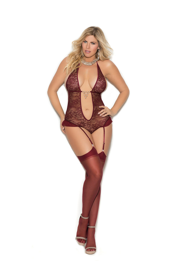 Elegant Moments 7252X Lace Halter Style Teddiette