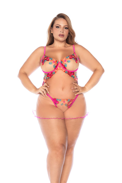 Mapale Seductive Garden Floral Embroidered Babydoll Set Plus Size | Sleepwear Set