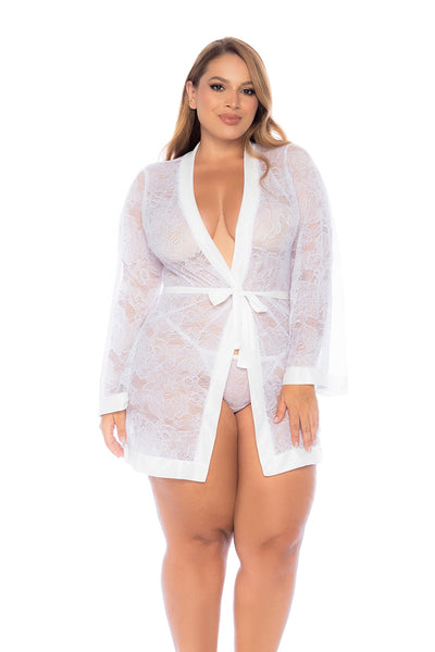 Mapale White Lace Bridal Robe Plus Size | Bridal Lingerie