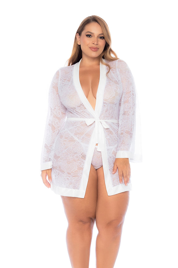 Mapale White Lace Bridal Robe Plus Size | Bridal Lingerie