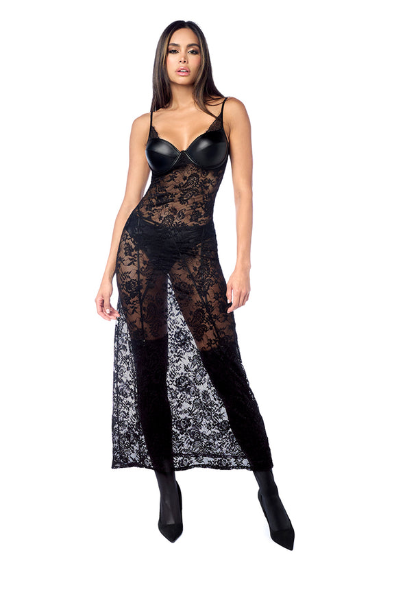 Mapale 7616 Long Gown With Matching Panty And Garter Belt - SomethingTrendy.com