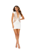 Elegant Moments 80031X Deep V Lycra And Eyelash Lace Mini Dress