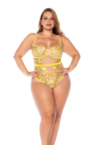 Mapale Sunlit Bliss Floral Embroidered Teddy Plus Size | One-Piece Lingerie
