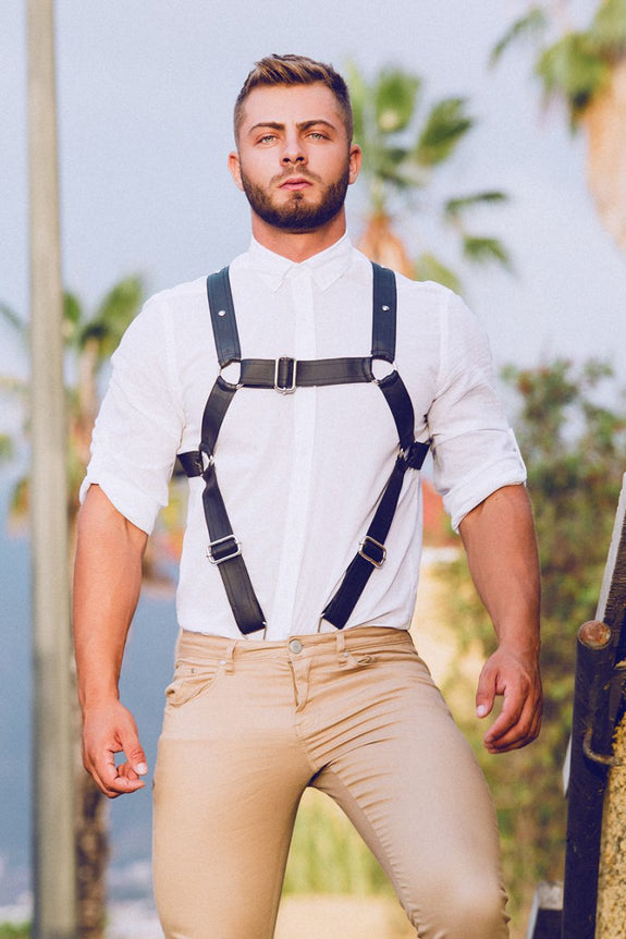 MaleBasics DMBL07 DNGEON Cross Cockring Harness - SomethingTrendy.com