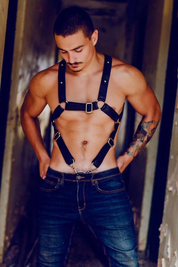 MaleBasics DMBL07 DNGEON Cross Cockring Harness - SomethingTrendy.com
