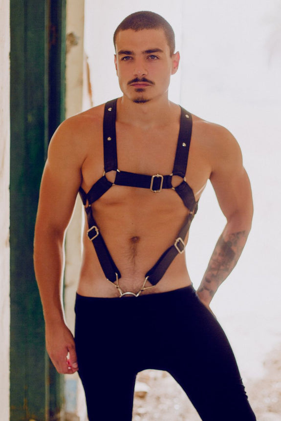 MaleBasics DMBL07 DNGEON Cross Cockring Harness - SomethingTrendy.com
