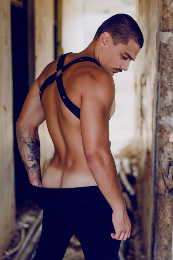 MaleBasics DMBL07 DNGEON Cross Cockring Harness - SomethingTrendy.com