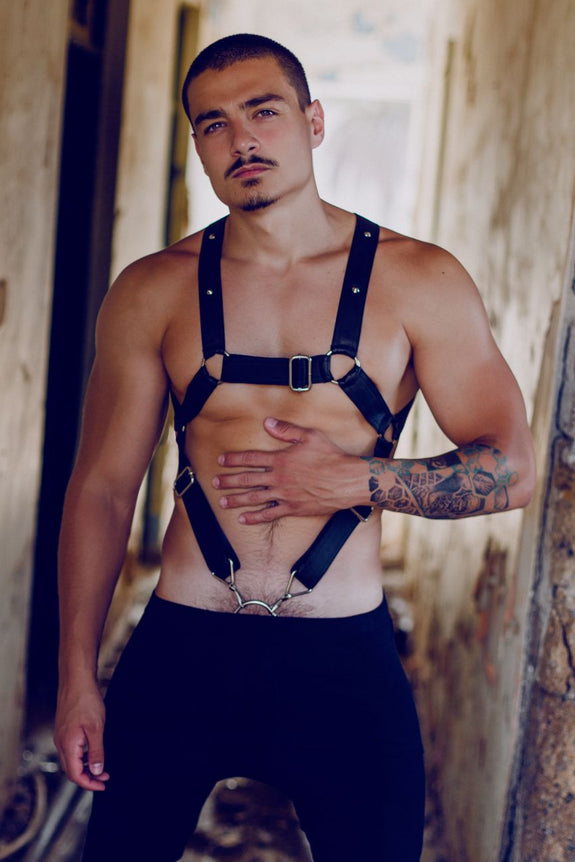 MaleBasics DMBL07 DNGEON Cross Cockring Harness - SomethingTrendy.com