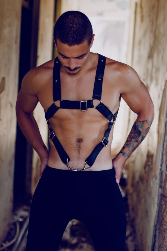 MaleBasics DMBL07 DNGEON Cross Cockring Harness - SomethingTrendy.com