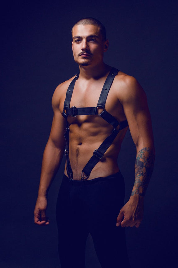 MaleBasics DMBL07 DNGEON Cross Cockring Harness - SomethingTrendy.com