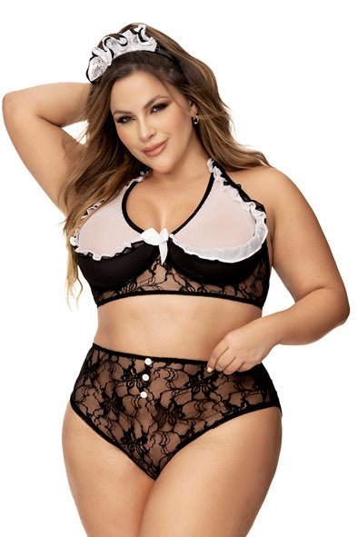 Mapale Underwire Ruffle Halter Top French Maid Costume Plus Size