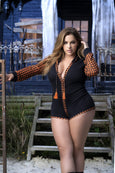 Mapale 7405X Plus Size Halloween Long Sleeve Cheeky Sleep Romper With Hoodie - SomethingTrendy.com